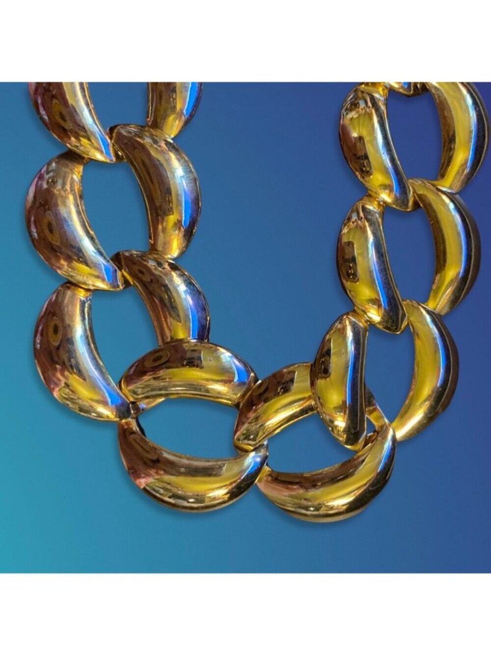Chunky Gold-Tone Oval Link Necklace Bracelet Statement Jewelry Modern Accessory - Picture 5 of 8